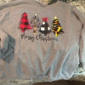 Gray Merry Christmas Sweatshirt with Festive Trees